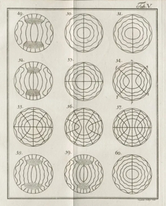 Tab. V — Chladni's figures 49 through 60, circular plates with concentric ring patterns and ripple-like nodal lines.